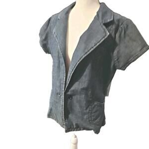 Womens Zena Jeans Short Puffy Sleeve 80s Hippie Bolo Style Jean Jacket sz L